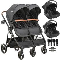 Carrinho Kiddo para Gemeos com 2 Bebe Conforto Colinho Cosmos Preto Carrinho Kiddo para Gemeos com 2 Bebe Conforto Colinho Cosmos Preto