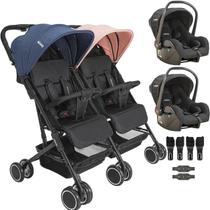 Carrinho Kiddo para Gemeos com 2 Bebe Conforto Mascote Casal Carrinho Kiddo para Gemeos com 2 Bebe Conforto Mascote Casal