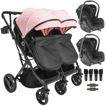 Carrinho Kiddo para Gemeos com 2 Bebe Conforto Vox II Rosa Carrinho Kiddo para Gemeos com 2 Bebe Conforto Vox II Rosa