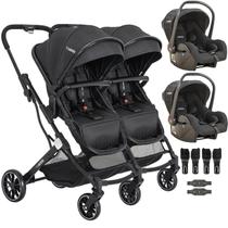 Carrinho Kiddo para Gemeos com 2 Bebe Conforto Zig Zag Preto