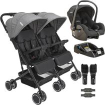 Carrinho Kiddo para Gemeos com Bebe Conforto Base Mascote Grafite Carrinho Kiddo para Gemeos com Bebe Conforto Base Mascote Grafite