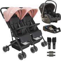 Carrinho Kiddo para Gemeos com Bebe Conforto Base Mascote Rosa