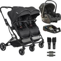 Carrinho Kiddo para Gemeos com Bebe Conforto Base Zig Zag Preto