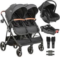 Carrinho Kiddo para Gemeos com Bebe e Base Colinho Cosmos Preto Carrinho Kiddo para Gemeos com Bebe e Base Colinho Cosmos Preto