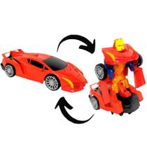 Carrinho Lamborghini Carro que Transforma em Robô com Sons e Luzes Vermelho