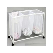 Carrinho lavanderia com 3 cesto roupeiro organizador de roupas sujas com rodinha branco luxo