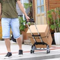 Carrinho Mão Carga Caixa Leva Peso Compra Mala Rodinha Puxa Corda Altura Regulável Sacola Bagagem