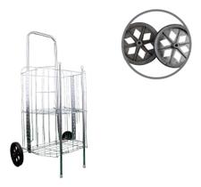 Carrinho Mão Compras Feira Dobrável Prata - Completo Super Resistente