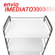 Carrinho Mesa Auxiliar 3 Prateleiras Fórmica Estrutura em Aço - Clinica, Estética, Consultório