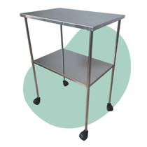 Carrinho Mesa Auxiliar Inox Rodizio 40x60x80 2 Prateleira Rodinha Instrumental Clinica Cirurgica