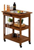 Carrinho Mesa Gourmet De Servir Churrasco Madeira E Cerâmica