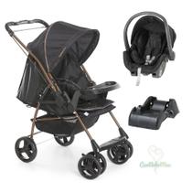 Carrinho milano reversivel preto/cobre + bebe conforto cocoon + base- galzerano