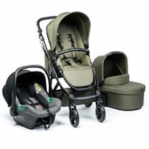 Carrinho Moisés COMO 4 Olive (Verde) com Bebê Conforto Tulip Asphalt e Bolsa - ABC Design