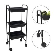 Carrinho Móvel Multiuso Auxiliar Grande Com 3 Bandejas Preto Designer Sobrancelha Extensão Cílios Salão de Beleza Estética Profissional