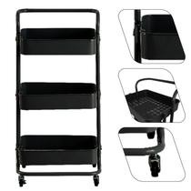 Carrinho Móvel Organizador Multiuso 3 Prateleiras Bandejas em ABS Resistente Preto