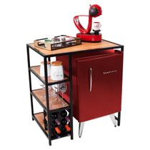 Carrinho Móvel Para Bar Preto Com Espaço Para Frigobar Servir Bebidas Drinks Festas Bar Restaurante Tampo Madeira Rústica