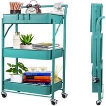 Carrinho Multiuso Aço Dobrável 3 Andares Organizador com Rodinhas para Salao e Estetica Verde Carrinho Multiuso Aço Dobrável 3 Andares Organizador com Rodinhas para Salao e Estetica Verde