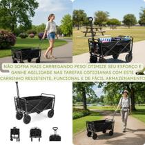 Carrinho Multiuso Até 150kg Dobrável Camping Pesca Compras Praia Doméstico Profissional Lazer Viagens Transporte Veicular