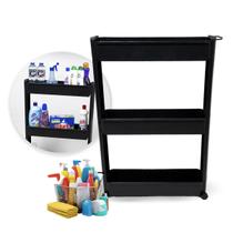 Carrinho Multiuso com 3 Prateleiras Pretas e Rodas - Ideal para Cozinha, Banheiro e Mais Carrinho Multiuso com 3 Prateleiras Pretas e Rodas - Ideal para Cozinha, Banheiro e Mais