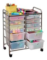 Carrinho Multiuso Organizador Aço Inox C/ Rodas - 12 Gavetas