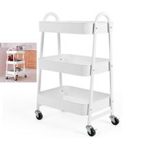 Carrinho Multiuso Organizador Brinquedos Sala Cozinha Manicure 3 Prateleiras Auxiliar em Aço Profissional Branco