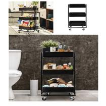 Carrinho multiuso organizadora 3 prateleiras em aço preta quarto sala brinquedos manicure varanda