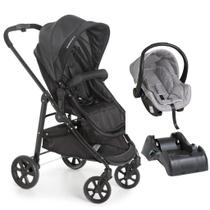 Carrinho Olympus Black Com Bebê Conforto Cocoon Cinza E Base