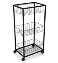 Carrinho Organizador 3 Andares Frame Preto C/ Rodinhas Forma