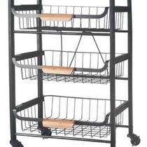 Carrinho Organizador 3 Cestos Em Aço E Madeira 66X30X43Cm Carrinho Organizador 3 Cestos Em Aço E Madeira 66X30X43Cm