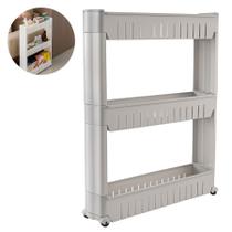 Carrinho Organizador 3 Níveis Armário com Rodinhas Branco Multiuso para Cozinha Banheiro Lavanderia