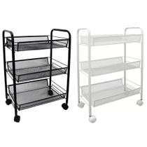 Carrinho organizador 3 prateleiras metal cesto multiuso