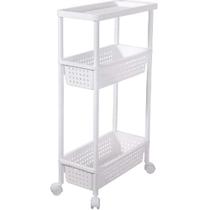 Carrinho organizador 3 prateleiras rack multiuso varanda banheiro brinquedos quarto estante branco