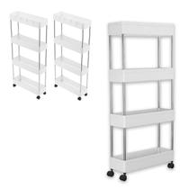 Carrinho Organizador 4 Prateleiras Kit 2 Uni Cozinha Banheiro Lavabo Lavanderia Rodinhas Objetos Multiuso Versatil
