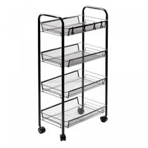 Carrinho Organizador com Rodinhas Preto 44cm x 26cm x 83cm - Lyor