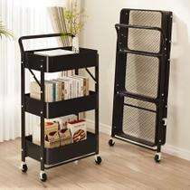 Carrinho Organizador Dobrável Preto Metal 3 Prateleiras Cozinha Escritório Salão Barbearia Carrinho Organizador Dobrável Preto Metal 3 Prateleiras Cozinha Escritório Salão Barbearia
