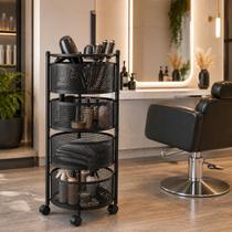 Carrinho Organizador Giratório 4 Prateleiras Preto Metal Multiuso com Rodinhas Powermaid Carrinho Organizador Giratório 4 Prateleiras Preto Metal Multiuso com Rodinhas Powermaid