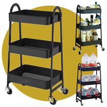Carrinho Organizador Metálico Com Rodas Giratório 360 _ 3 Andares Frutas Objetos E Roupas