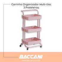 Carrinho organizador multi-uso 3 prateleiras rosa -baccani
