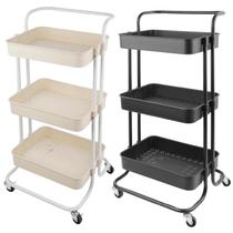 Carrinho Organizador Multiuso 3 Prateleiras Cozinha Banheiro Preto, Bege Carrinho Organizador Multiuso 3 Prateleiras Cozinha Banheiro Preto, Bege