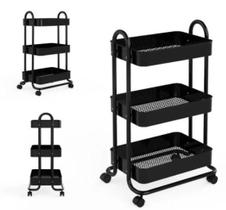 Carrinho Organizador Multiuso 3 Prateleiras Preto Aço Carrinho Organizador Multiuso 3 Prateleiras Preto Aço