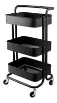 Carrinho Organizador Multiuso 3 Prateleiras Preto Em Aço