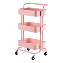 Carrinho Organizador Multiuso com 03 Prateleiras Rosa Casa Cozinha Escritório Prático Funcional Carrinho Organizador Multiuso com 03 Prateleiras Rosa Casa Cozinha Escritório Prático Funcional