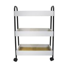 Carrinho organizador multiuso de bambu c/ 3 prateleiras e rodas de plástico Carrinho organizador multiuso de bambu c/ 3 prateleiras e rodas de plástico