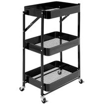 Carrinho Organizador Multiuso Dobrável com Rodinhas 3 Prateleiras Fruteira Estante - Casambiente