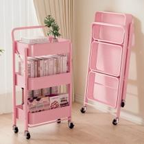 Carrinho Organizador Rosa Com 3 Prateleiras Dobravel Auxiliar Manicure Cabelereiro Quarto Cozinha
