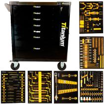 Carrinho para ferramentas com 7 gavetas e 258 ferramentas - Work Station (Preto)
