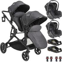 Carrinho para Gemeos 2 Bebe Conforto 2 Base Kiddo Pair Grafite Carrinho para Gemeos 2 Bebe Conforto 2 Base Kiddo Pair Grafite