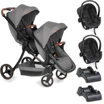 Carrinho para Gêmeos com 2 Bebê Cocoon e 2 Base Galzerano Nix Duo Grafite Carrinho para Gêmeos com 2 Bebê Cocoon e 2 Base Galzerano Nix Duo Grafite