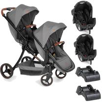 Carrinho para Gêmeos com 2 Bebê Conforto e 2 Base Galzerano Nix Duo Grafite Carrinho para Gêmeos com 2 Bebê Conforto e 2 Base Galzerano Nix Duo Grafite