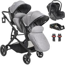 Carrinho para Gemeos com Bebe Conforto Base Kiddo Pair Cinza Carrinho para Gemeos com Bebe Conforto Base Kiddo Pair Cinza